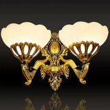 Antique Bronze Scalloped Glass Wall Mount Light - 2 Head Living Room Lighting