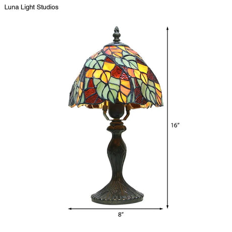 Antique Bronze Stained Glass Leaf Desk Lamp - Tiffany Rustic 1-Light Plug-In Design For Bedroom