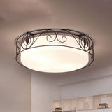 Antique Circular White Glass Flush Mount Light With 4 - Heads & Wire Cage