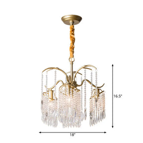 Antique Crystal Tassel Chandelier Lamp With Gold Finish - Elegant Bedroom Hanging Light Fixture 4 /