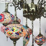 Antique Curved Arm Bronze Chandelier With 11 Glass Shades Global Colorful Hanging Light Kit