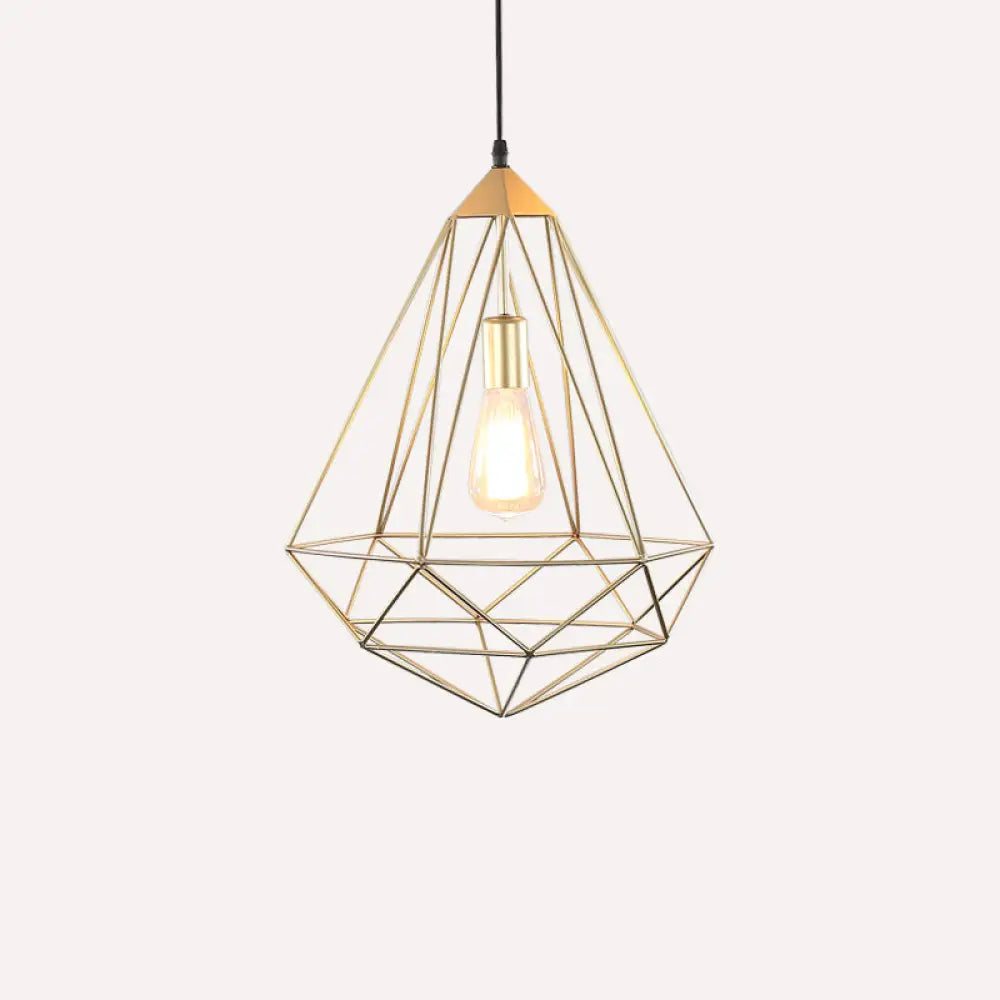 Antique Gemstone Iron Pendant Light – 1-Light Dining Room Hanging Fixture Gold / B