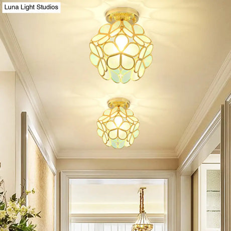 Antique Gold Colonial Style Petal Polyhedron Ceiling Light Flush - Mount Lamp