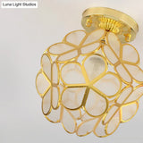 Antique Gold Colonial Style Petal Polyhedron Ceiling Light Flush - Mount Lamp