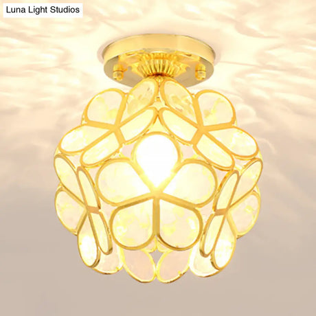 Antique Gold Colonial Style Petal Polyhedron Ceiling Light Flush - Mount Lamp
