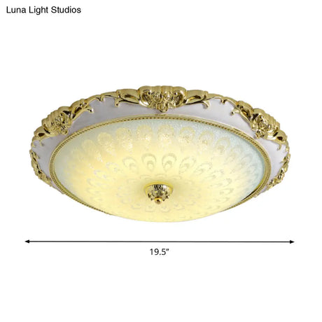 Antique Gold Flushmount Led Ceiling Lamp For Bedroom - Opal Glass With 3 Size Options