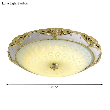Antique Gold Flushmount Led Ceiling Lamp For Bedroom - Opal Glass With 3 Size Options