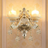 Antique Gold Jade Floral Wall Light With Crystal Accent - Elegant Living Room Lighting Fixture 2 / C