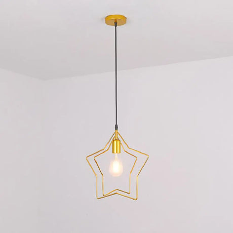 Antique Gold Star Cage Pendant Light For Dining Room - 1-Light Hanging Fixture / 2 Tiers