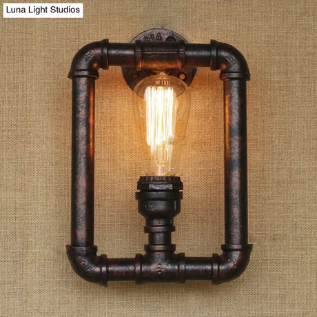 Antique Iron Wall Mounted Lamp - Stylish Black/Rust Rectangular Pipe Sconce Light For Bedroom