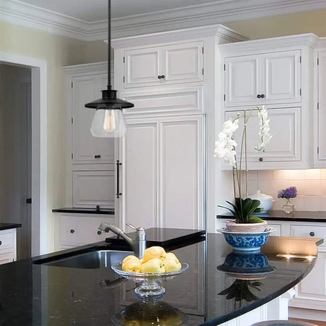 Antique Metal Black Jar Pendant Lamp With Clear Glass Shade For Dining Room Ceiling Lighting