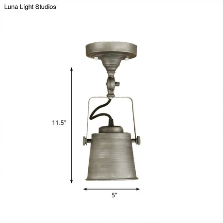 Antique Metal Bucket Shade Ceiling Lamp - Rotatable Semi Flush Pendant Light For Living Rooms 1
