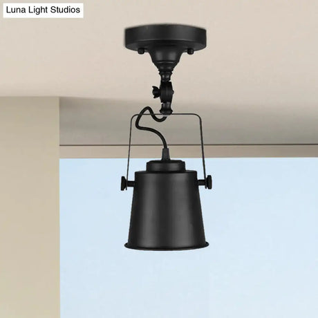 Antique Metal Bucket Shade Ceiling Lamp - Rotatable Semi Flush Pendant Light For Living Rooms 1