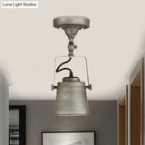 Antique Metal Bucket Shade Ceiling Lamp - Rotatable Semi Flush Pendant Light For Living Rooms 1