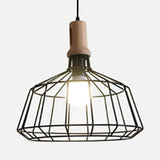 Antique Metal Wire Cage Pendant Lamp With Cone Shade For Living Room Black / Barn