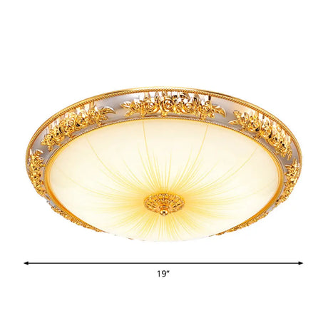 Antique Opal Glass Flush Mount Ceiling Light With Embossed Rose Trim