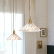 Antique Pendant Light With Clear Ribbed Glass Shade For Dining Room - 1-Light Ceiling Hang Lamp