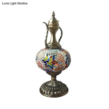 Antique Small Desk Lamp - White/Red/Orange Glass Sphere 1 Bulb Task Lighting With Metal Base For