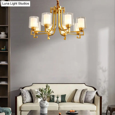 Antique Style 2-Layered Glass Chandelier: Brass Suspension Pendant Light For Restaurants