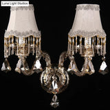 Antique Style 2-Light Fabric Wall Lamp Fixture With Fringe For Bedroom Sconce - Amber Scalloped