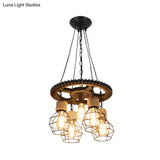 Antique Style Black Iron Pendant Light With Wire Guard - 5/7-Head Suspended Lamp Fixture