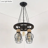 Antique Style Black Iron Pendant Light With Wire Guard - 5/7-Head Suspended Lamp Fixture