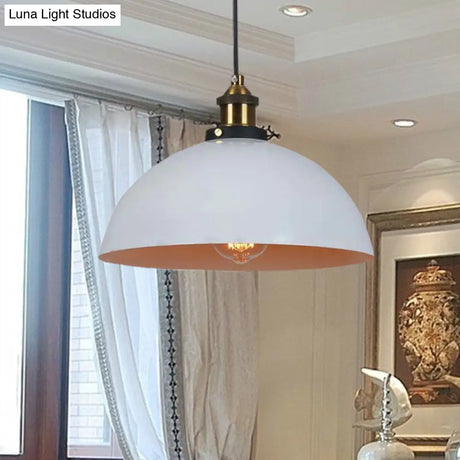 Antique Style Metallic Domed Pendant Light For Restaurant - Black/White 12’/16’ Dia
