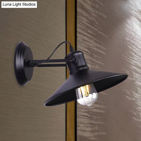 Antique Style Metallic Saucer Sconce Wall Lighting 1 Bulb Corridor Lamp In Black/Rust