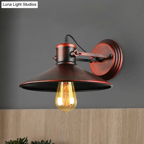 Antique Style Metallic Saucer Sconce Wall Lighting 1 Bulb Corridor Lamp In Black/Rust