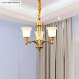 Antique Style Opaline Glass Bedroom Chandelier With Brass Flared Design