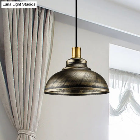 Antique Style Wrought Iron Dome Lamp - 1 Head Restaurant Hanging Light Silver/Bronze/Rust 12’/14