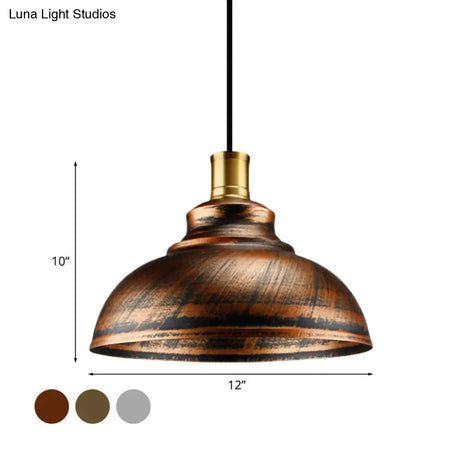 Antique Style Wrought Iron Dome Lamp - 1 Head Restaurant Hanging Light Silver/Bronze/Rust 12’/14