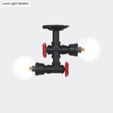 Antiqued Black Semi Mount Lighting With Clear Glass - 2 - Light Sphere Flush Mounted Lamp