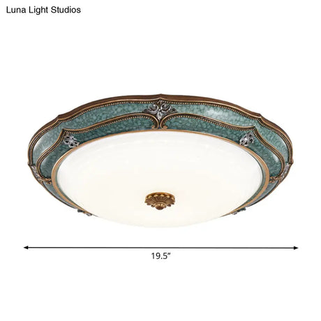 Antiqued Blue Led Dome Ceiling Mounted Fixture With Milky Glass Flush Lighting - Bedroom Décor