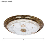 Antiqued Bowl Shade Glass Flush Mount Lamp In Gold With Led 12.5’/15’/19’ Width And Warm/White Light