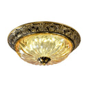 Antiqued Brass Bowl Ceiling Lamp: Traditional Carved Glass Flush Mount Light / 12’