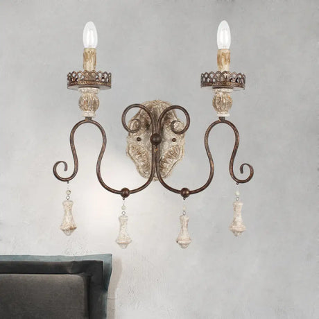 Antiqued Bronze Candle-Style Wall Lamp - Perfect For Bedroom Lighting 2 /