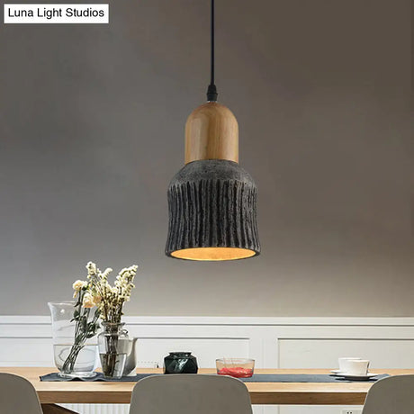 Antiqued Cup-Shape Ceiling Light: Cement Hanging Pendant Lamp (1 Head) - Silver/Black/Bronze With
