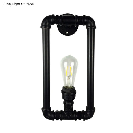 Antiqued Iron Rectangle Sconce Lighting - Coffee House Wall Mount Pipe Lamp