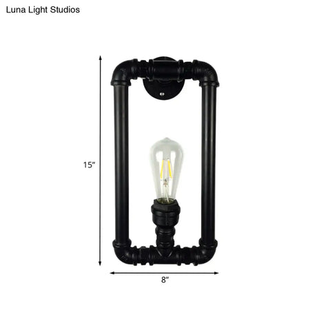 Antiqued Iron Rectangle Sconce Lighting - Coffee House Wall Mount Pipe Lamp