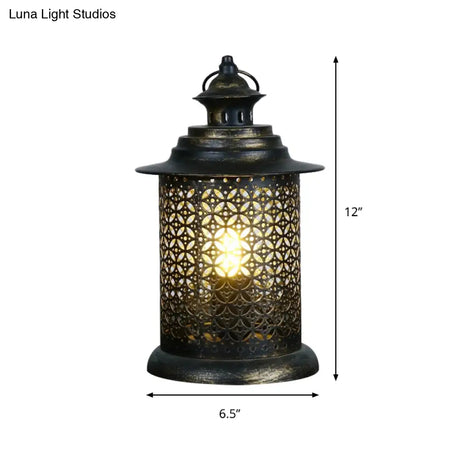 Antiqued Metal Candlestick Nightstand Lamp In Black - 1 Head 5/6.5 Wide