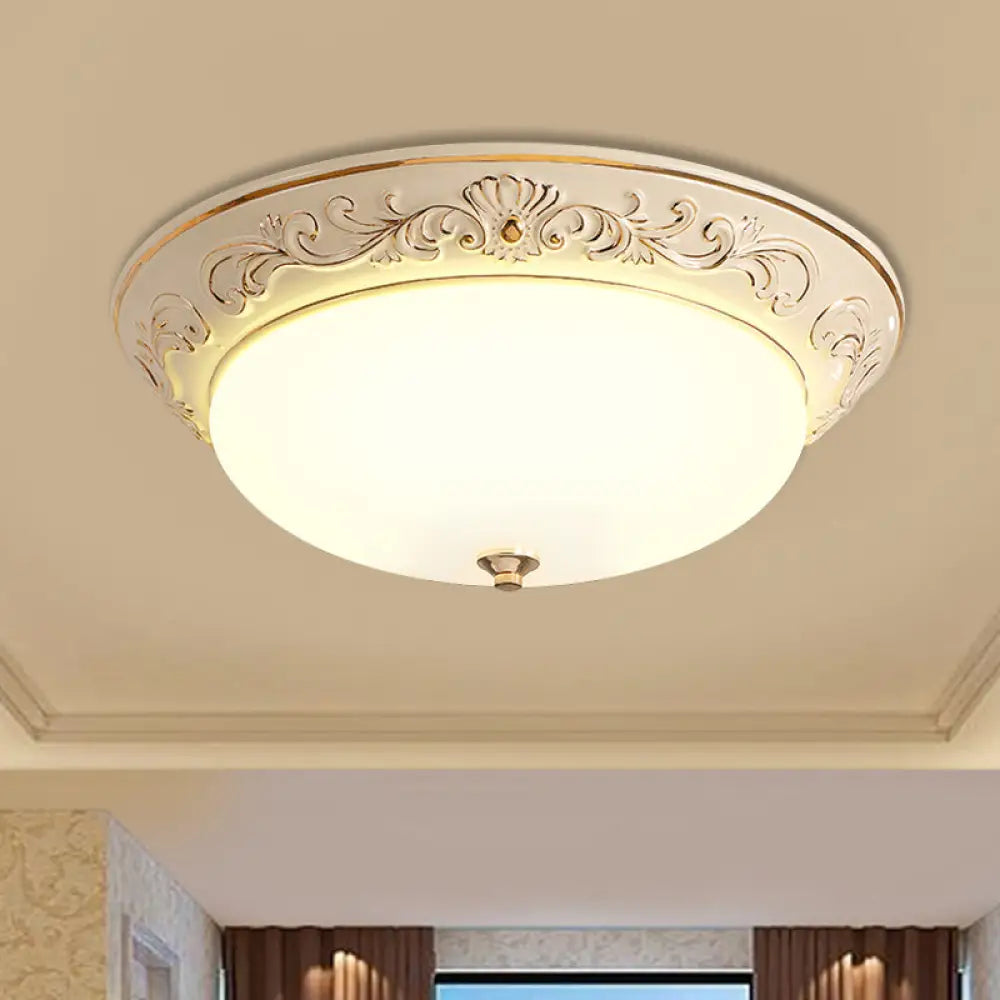 Antiqued White Glass Led Flush Mount Light For Bedroom Oblong Shape With Yellow/Blue/Light Blue