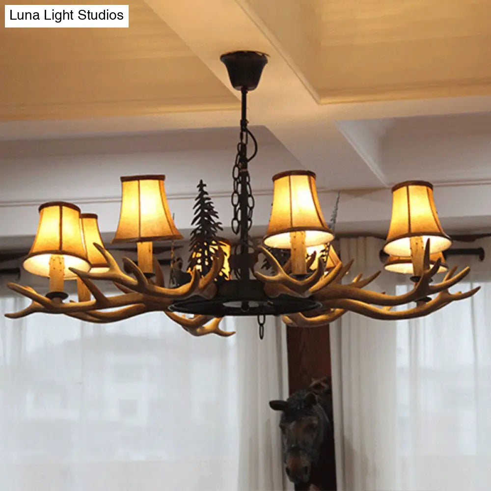Antler Ceiling Light Fixture With Resin Shade - Traditional Chandelier For Living Room In Brown