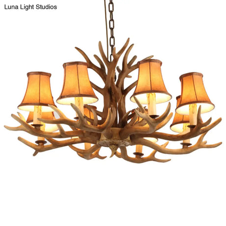 Antler Ceiling Light Fixture With Resin Shade - Traditional Chandelier For Living Room In Brown