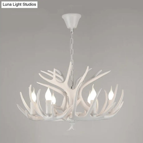 Antler Deco Resin Candle Chandelier: Country Style Suspension Light For Restaurant Ambience
