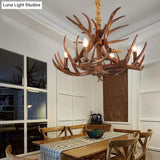 Antler Resin Chandelier: Traditional Candle Shape Hanging Lamp With 4/6/9 Bulbs In Coffee