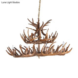 Antler Resin Chandelier: Traditional Candle Shape Hanging Lamp With 4/6/9 Bulbs In Coffee