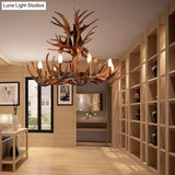 Antler Resin Chandelier: Traditional Candle Shape Hanging Lamp With 4/6/9 Bulbs In Coffee