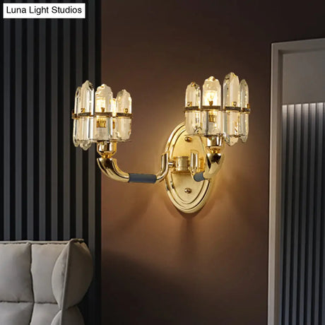 Arched Wall Mount Lamp: Postmodern Crystal Panel Bedside Lighting (Blue/Gold)