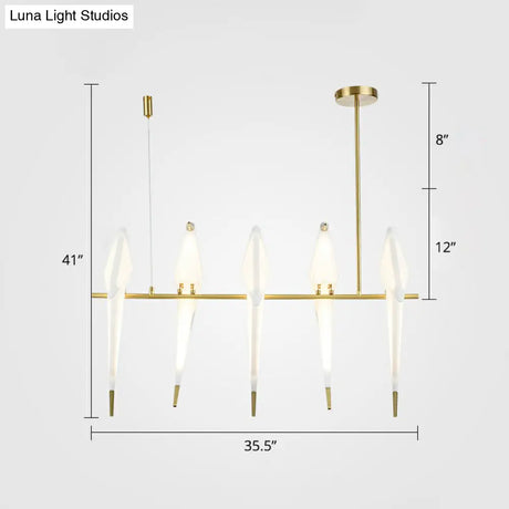 Art Deco Acrylic Bird Island Pendant Light With 5 White And Gold Led Bulbs